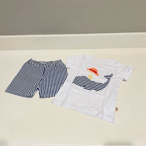 Baby matching Set striped tshirt and shorts, white and blue,whale graphic NEW - Picture 3 of 10